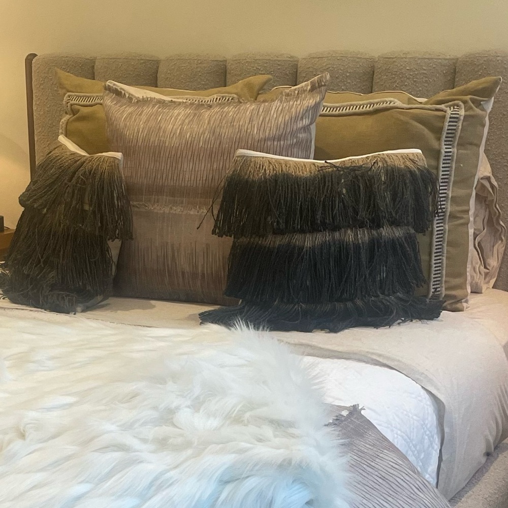 Custom pillow set (5). $840 total. Never used. Horchow.